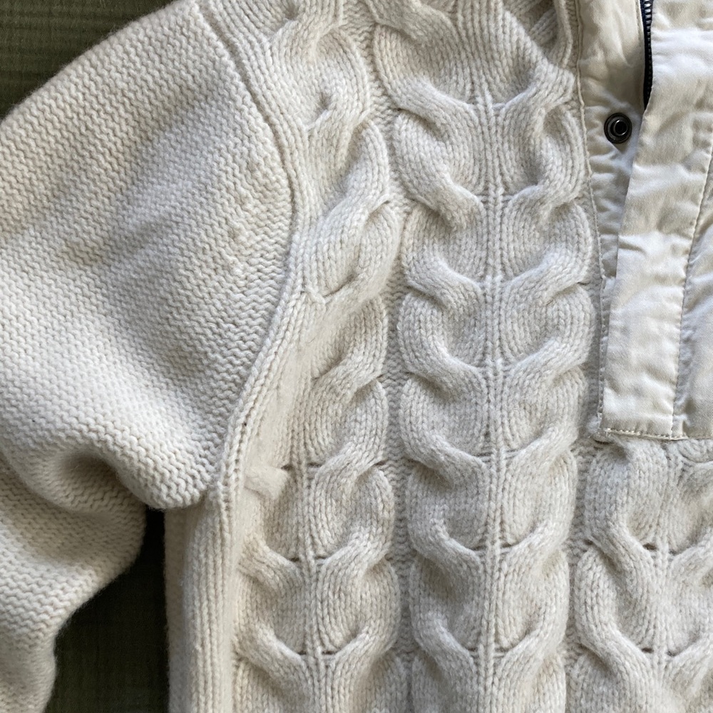 Helly Hansen Wool Cream white Cable Knit collared Sweater L - Picture 3 of 5